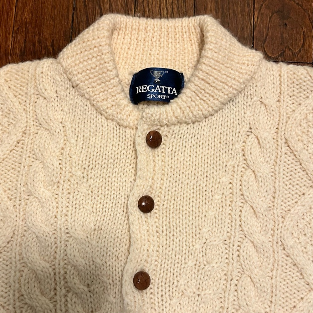 Regatta Sport, Men’s 100% Wool 3 Button Sweater,  Cream/Ivory, XL